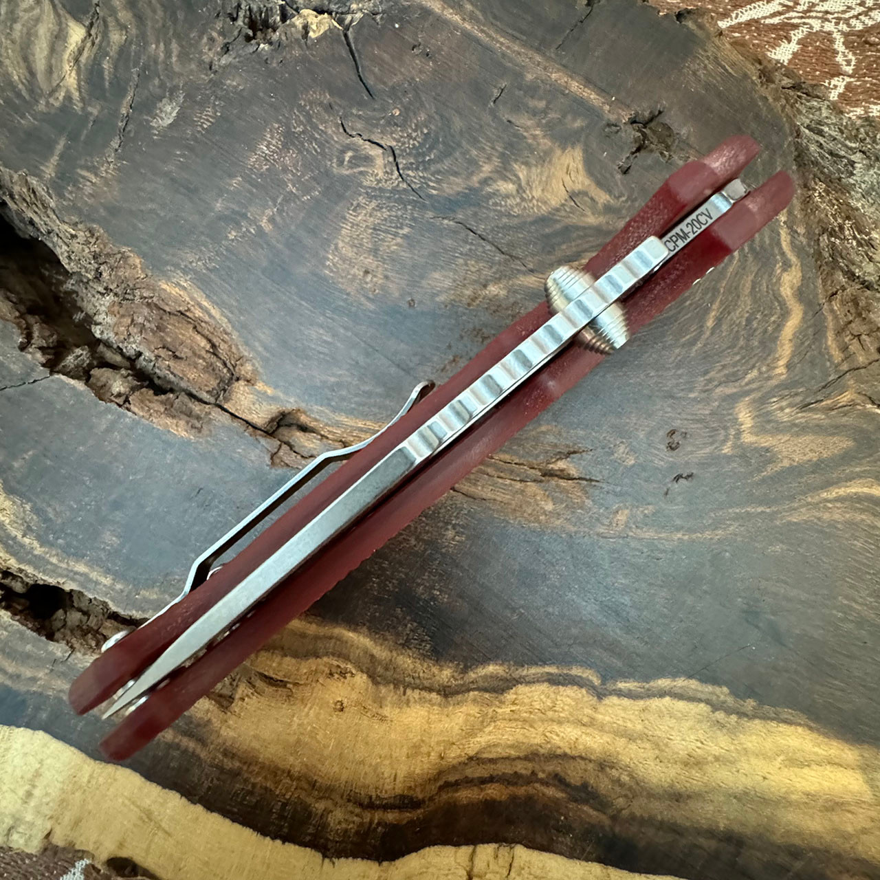 Demko MG AD20S Shark Lock Red G10 Handle Stonewash Clip Point 20CV