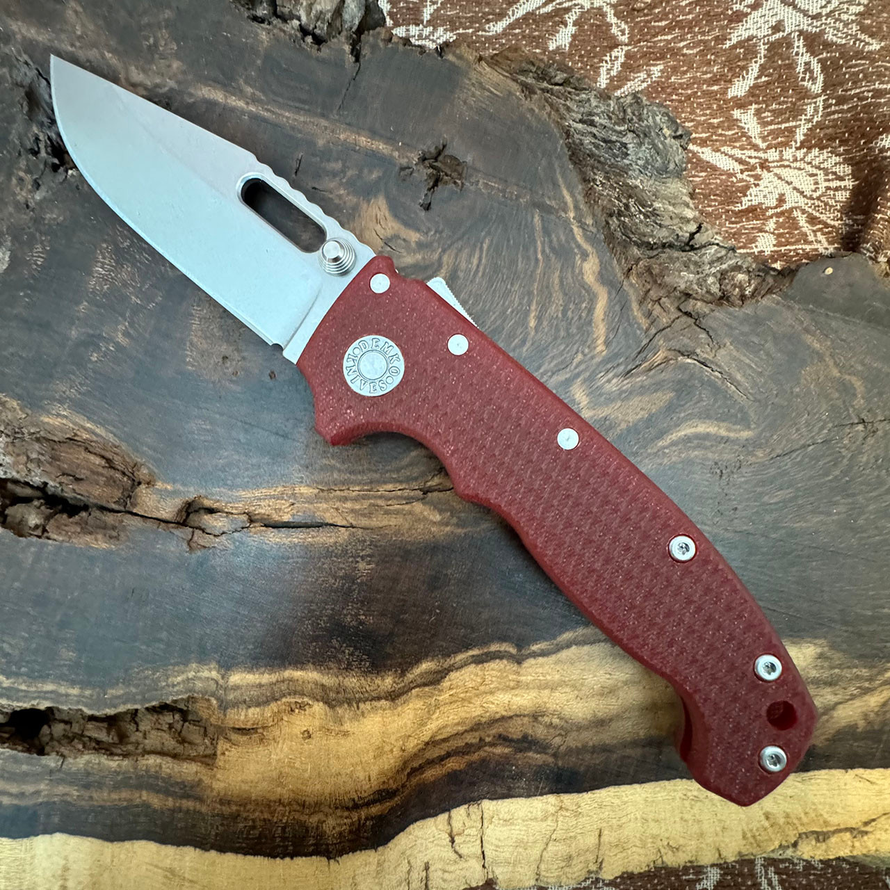 Demko MG AD20S Shark Lock Red G10 Handle Stonewash Clip Point 20CV