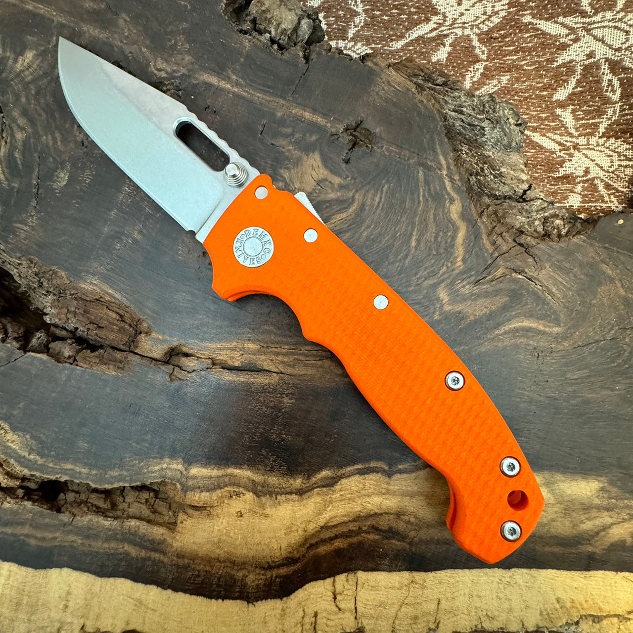 Demko MG AD20S Shark Lock Orange G10 Handle Stonewash Clip Point