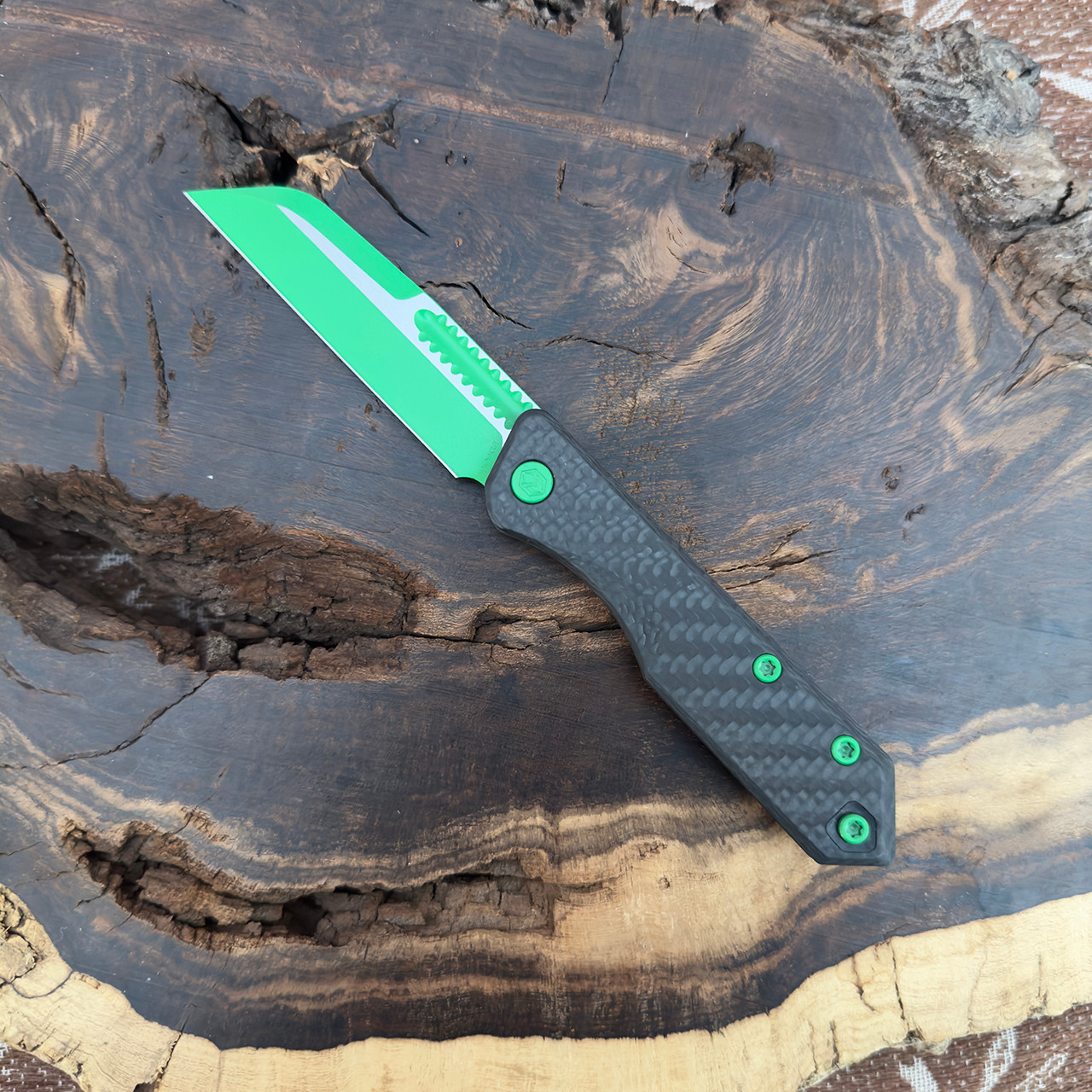 Heretic Knives Jinn Slip Joint Carbon Fiber Handle Toxic Green