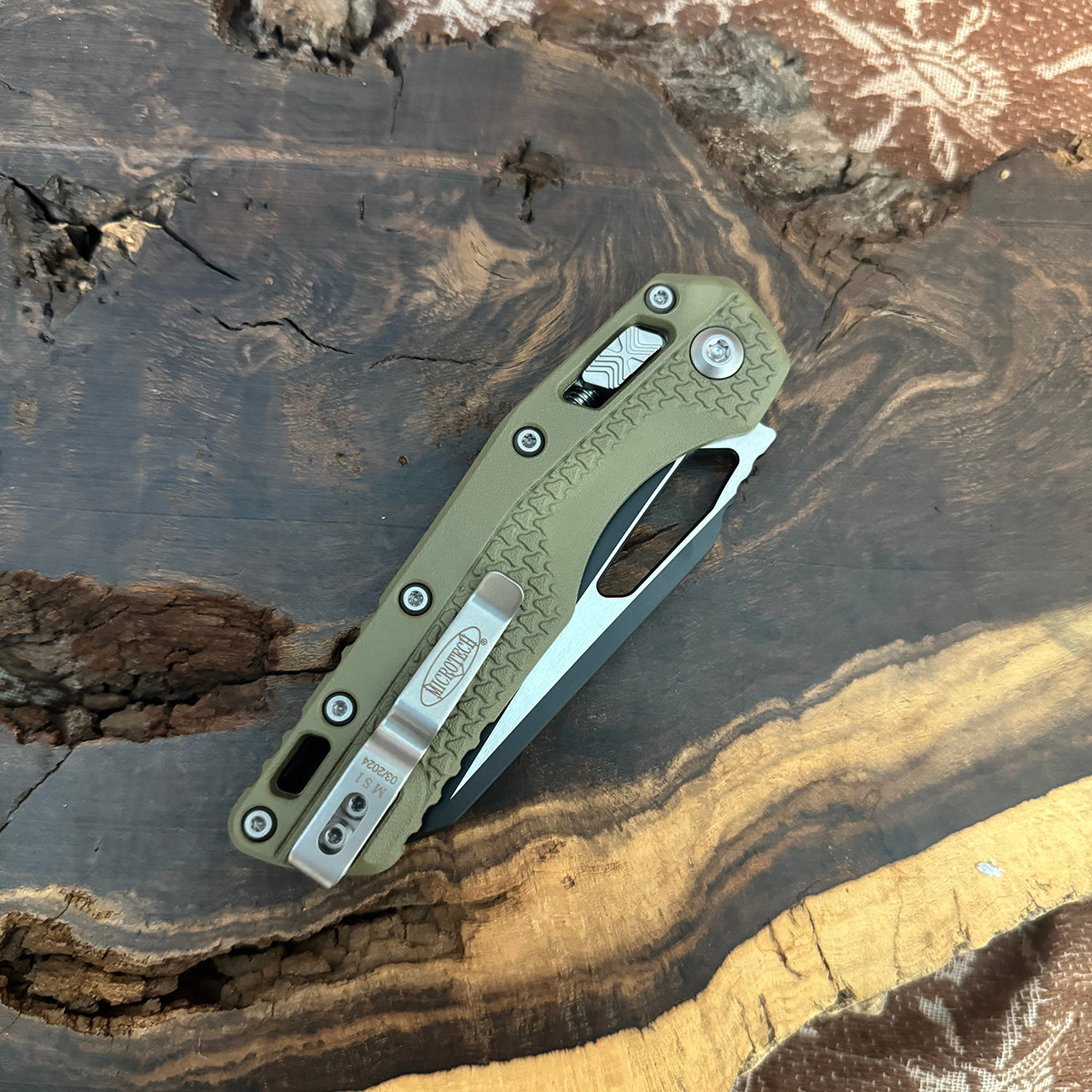 Microtech MSI RAM-LOK S/E OD Green Polymer Handles Black Serrated