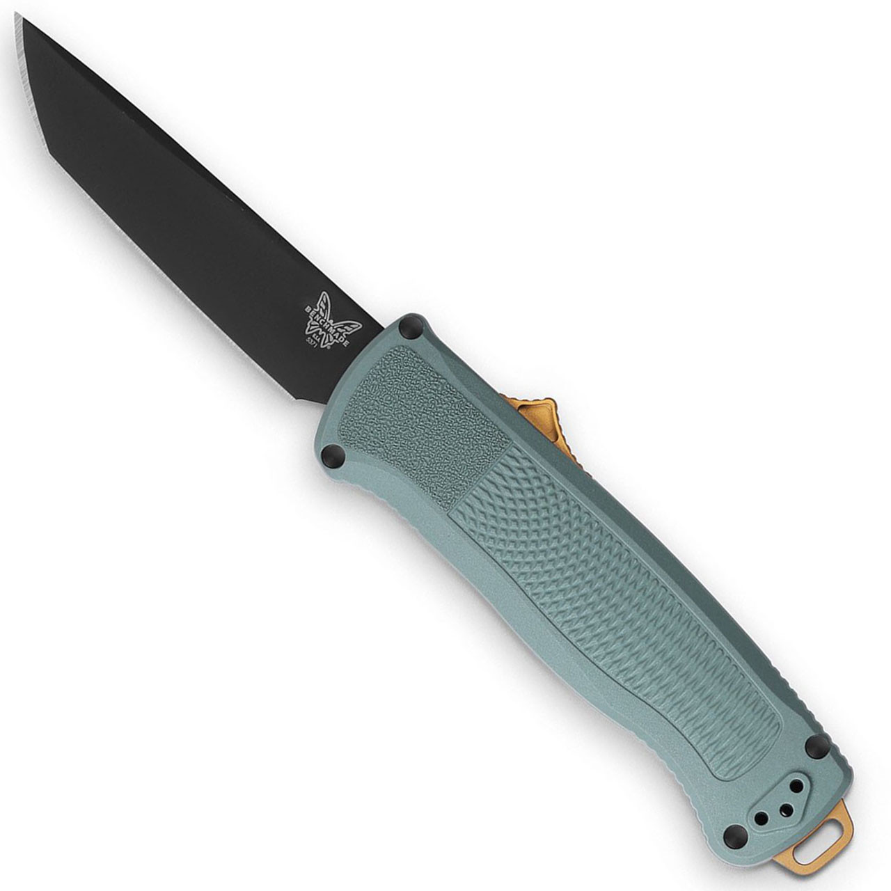 Benchmade Shootout OTF Auto Tanto Sage Green Grivory Handle Black