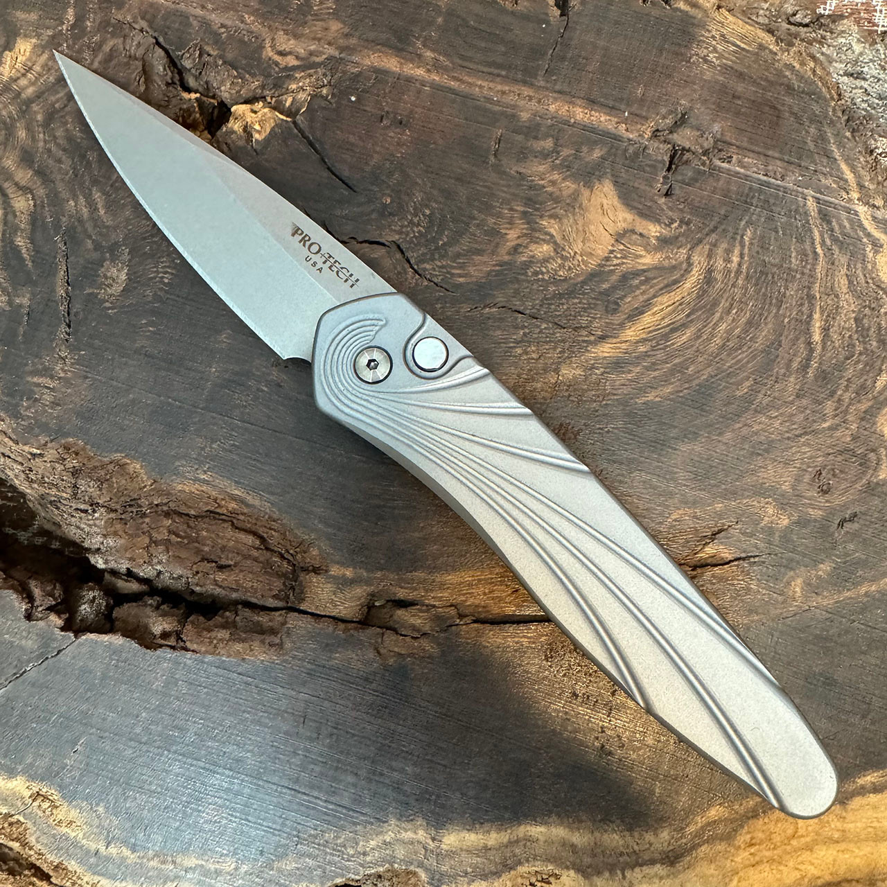 Pro-Tech Newport 3D Wave Grey Handle Stonewash Blade 3436-GREY