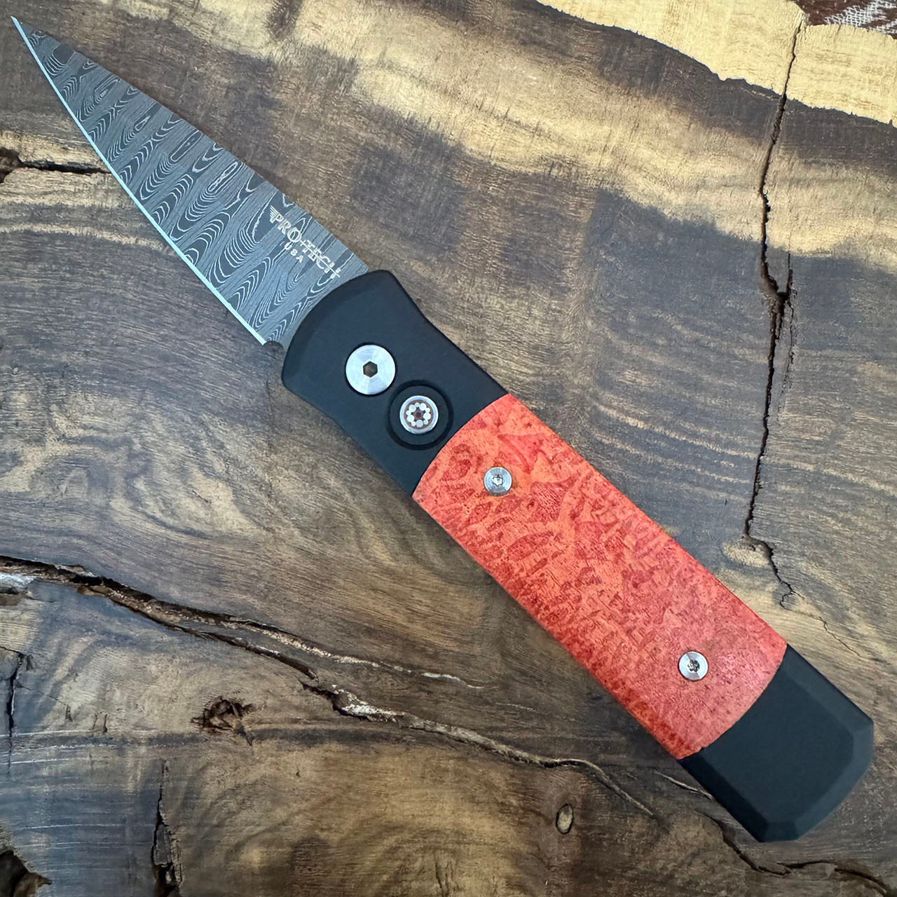 Pro-Tech Godson Custom Black Aluminum Handle w/ Red Apple Coral