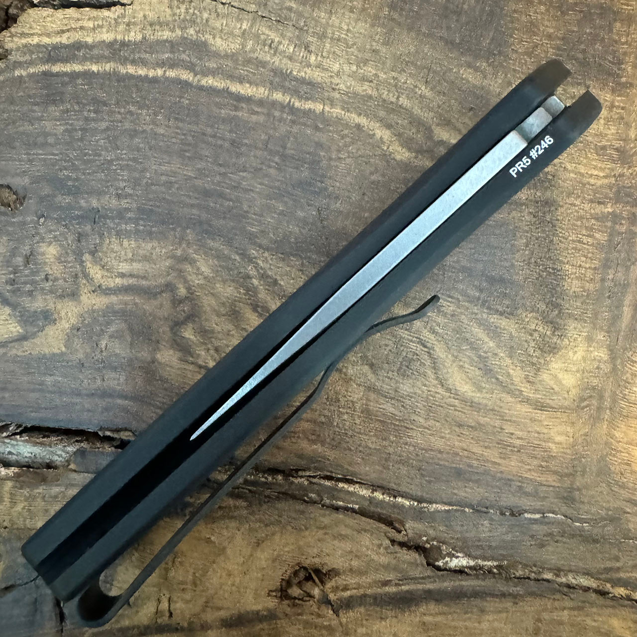 Pro-Tech Half Breed Left Hand Solid Black Handle Stonewash Blade