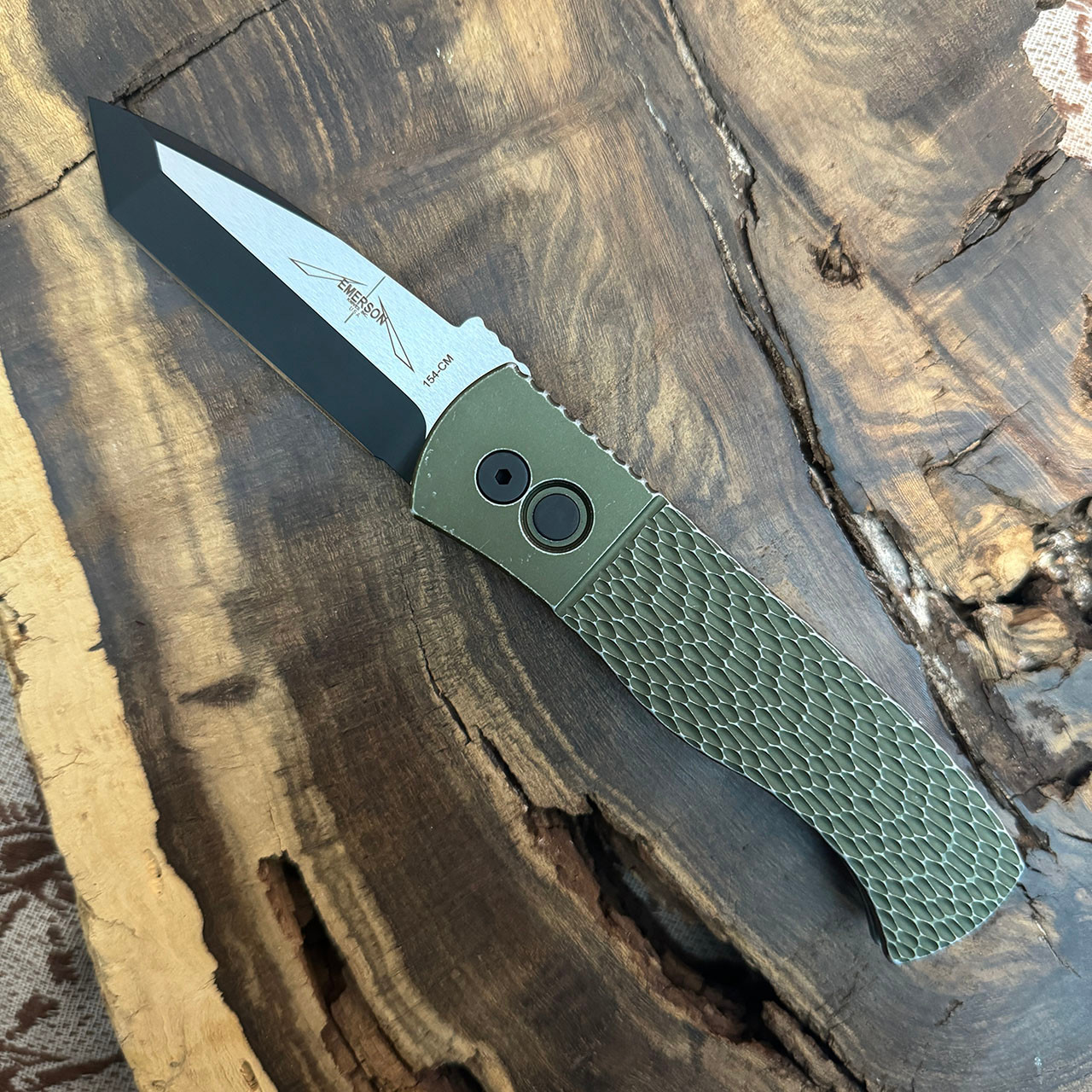 Pro-Tech Emerson CQC7 Auto Tanto Jigged Green Battleworn Handle
