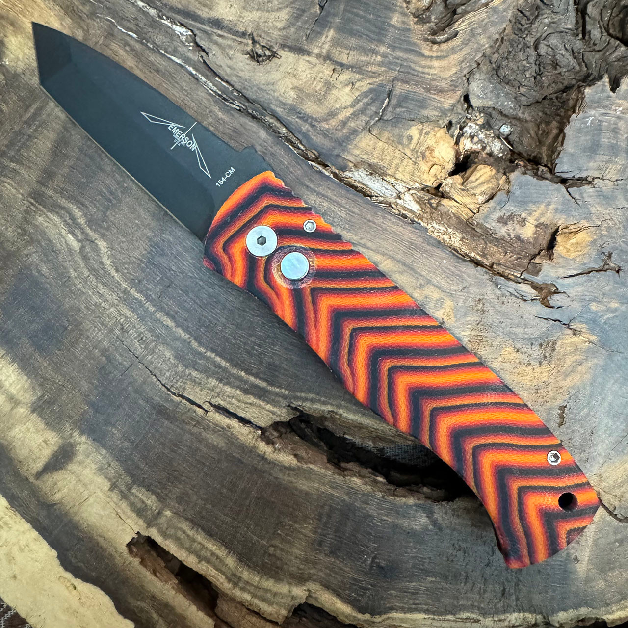Pro-Tech Emerson CQC7 Auto Tanto Unique Micarta Orange/Black Top