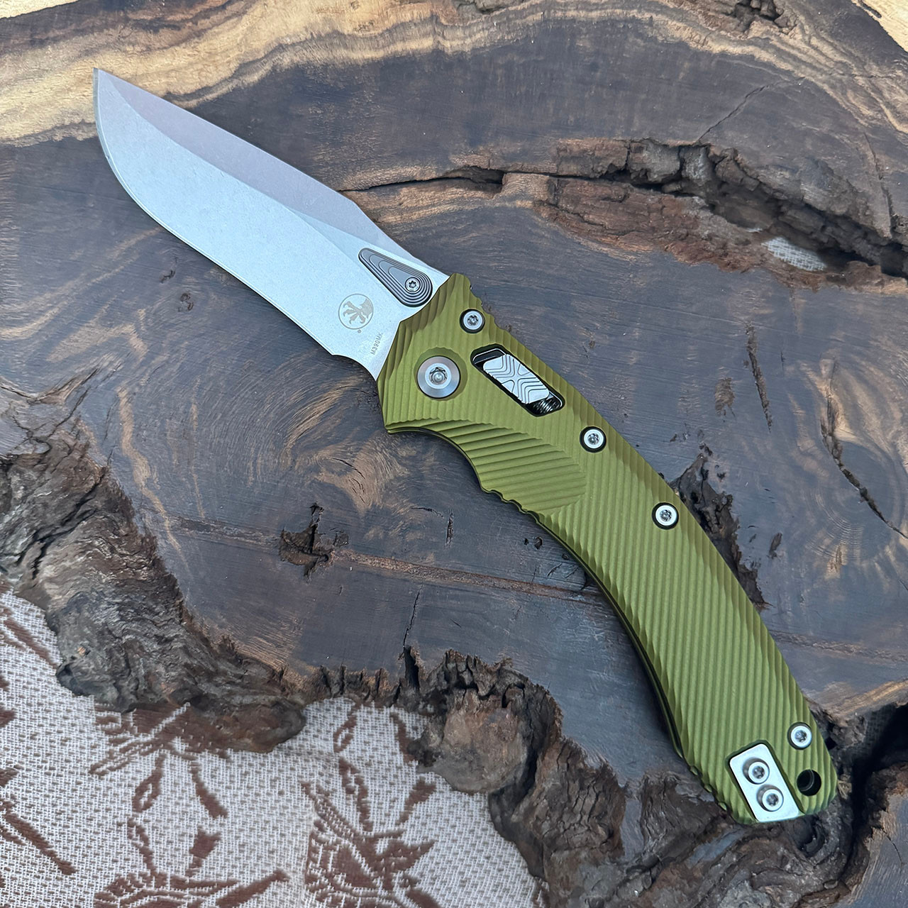 Microtech Amphibian RAM-LOK S/E OD Green Fluted Aluminum Stonewash