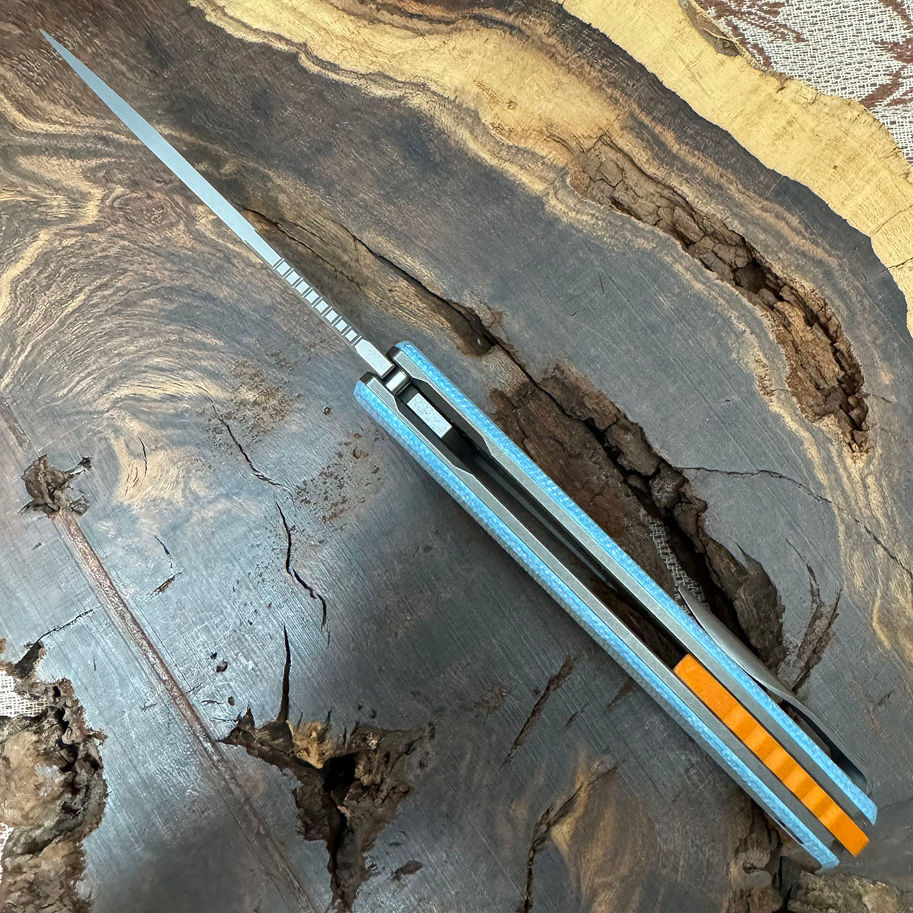 Shirogorov F3 Liner Lock Blue Micarta Handle Stonewash Elmax Blade