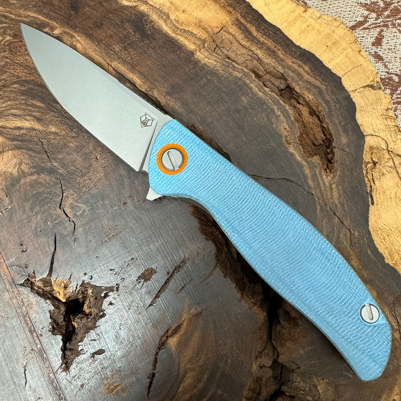 Shirogorov F3 Liner Lock Blue Micarta Handle Stonewash Elmax Blade