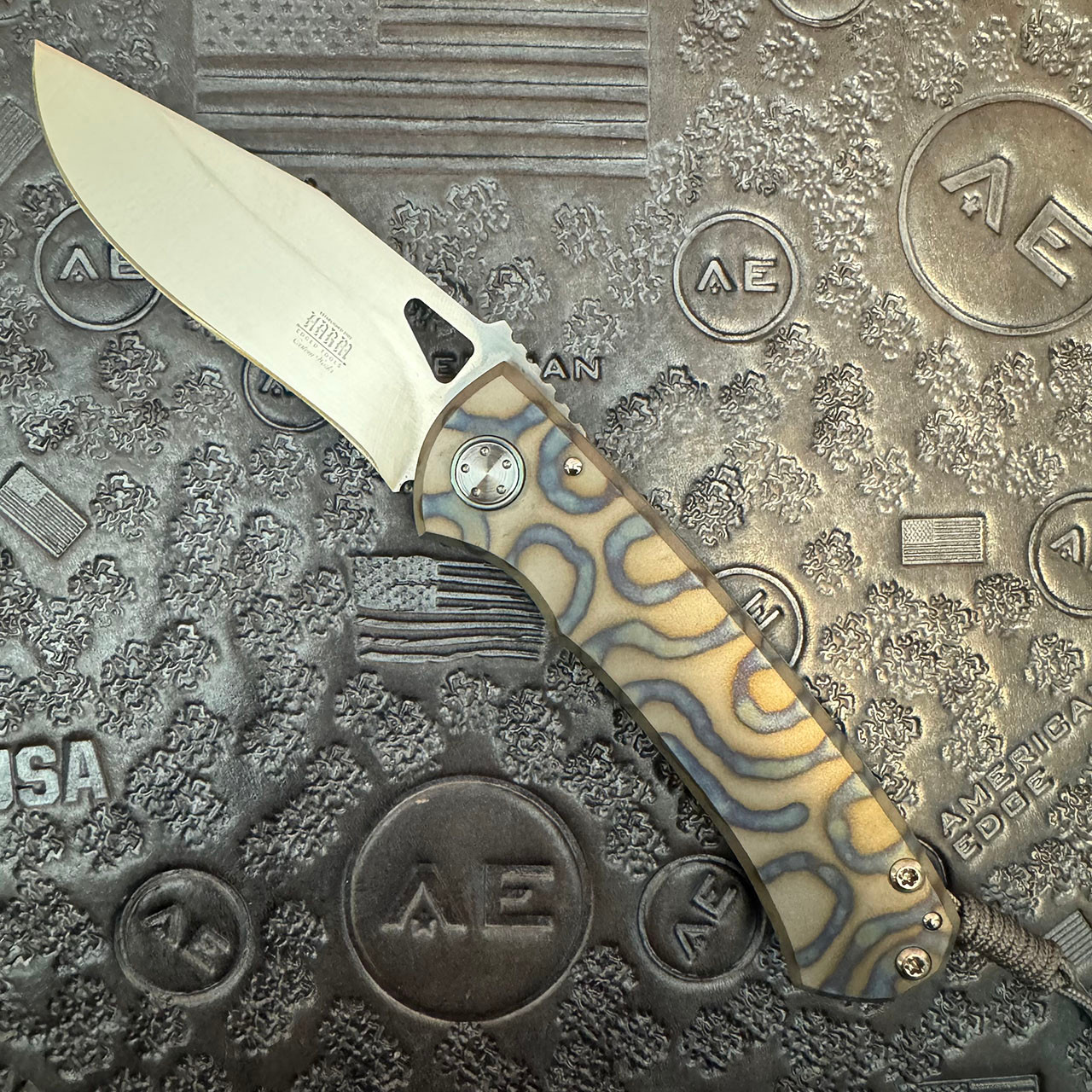 Harm Edged Tools Custom Resistor Frame Lock Flamed Titanium Handle Hand ...