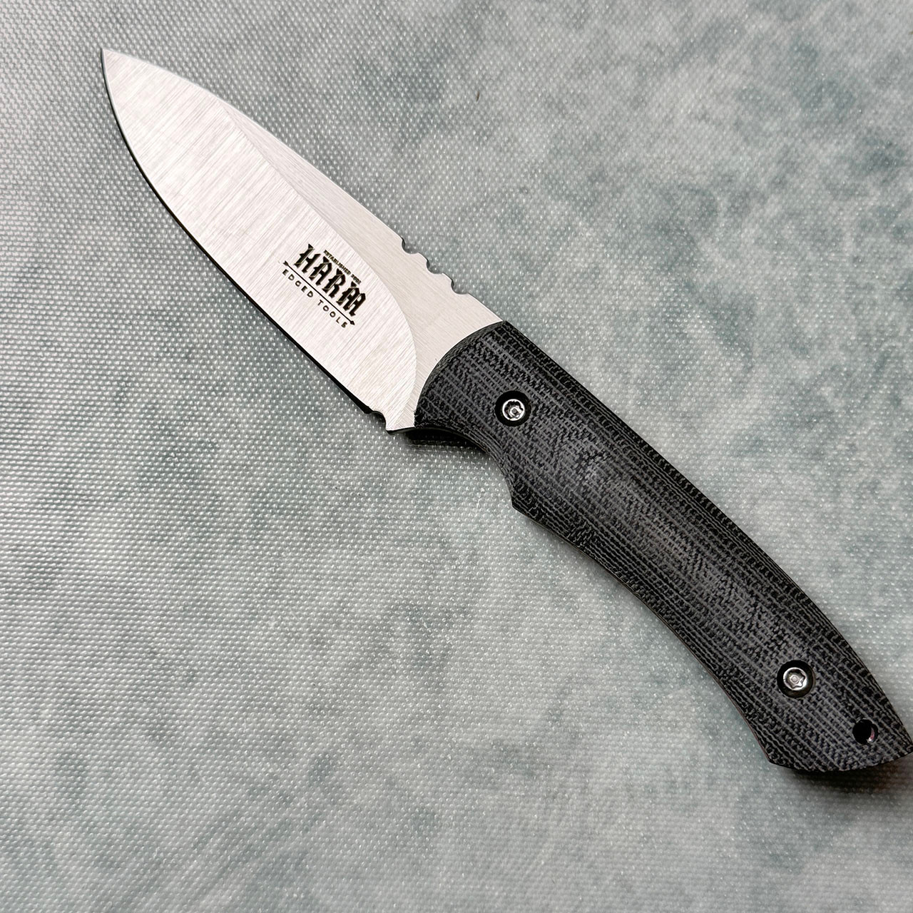 Harm Edged Tools Custom Micro XL Fixed Blade Black Canvas Micarta