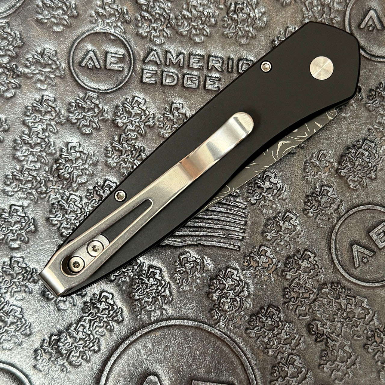 Pro-Tech Newport 3D Wave Black Handle Chad Nichols Damascus Blade