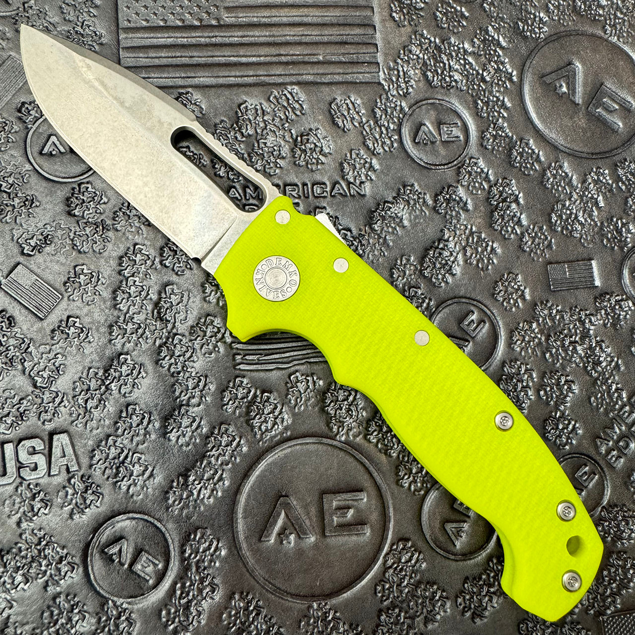 Demko MG AD20S Harpoon Drop Point Shark Lock Day Glow G10 Handle