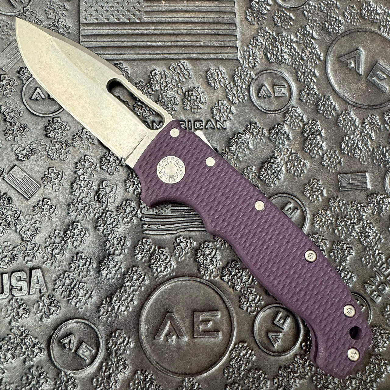 Demko MG AD20S Harpoon Drop Point Shark Lock Purple G10 Handle