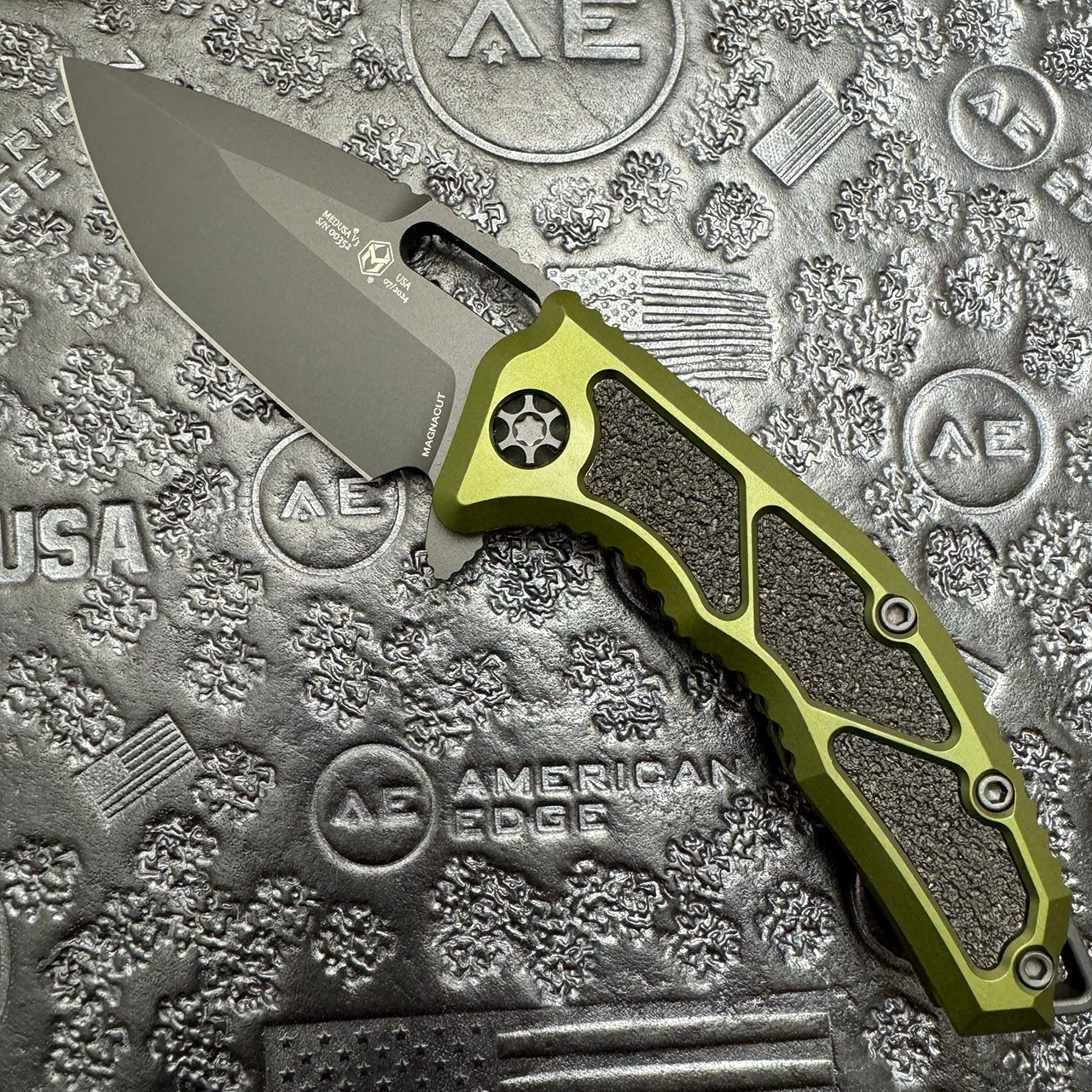 Heretic Knives Medusa Manual Tanto OD Green Aluminum w/ Black Grip