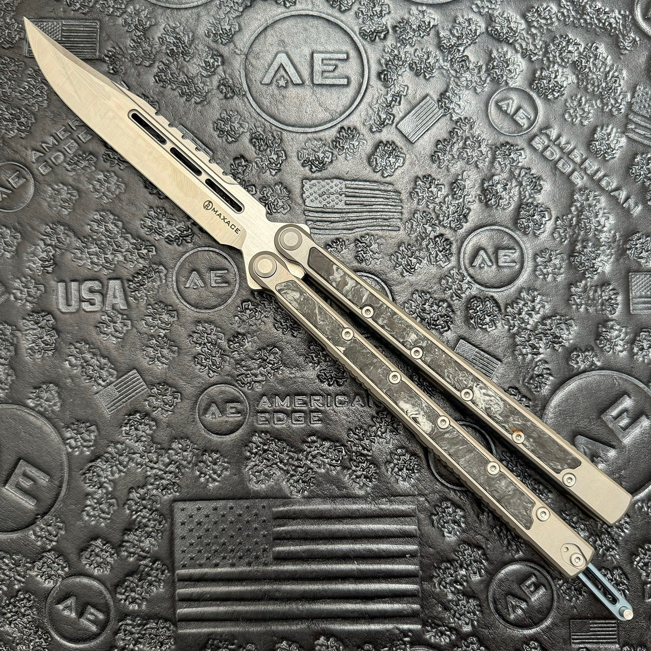 Maxace Shi Balisong Butterfly Knife Darkwash Titanium Handle w