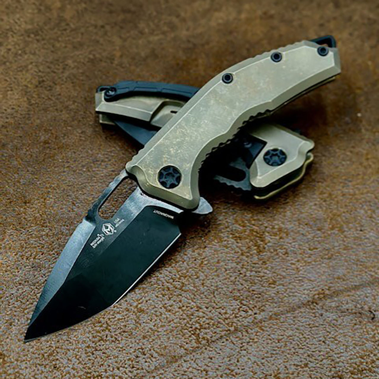 Heretic Knives Medusa Manual Tanto Antique Bronze Titanium Handle