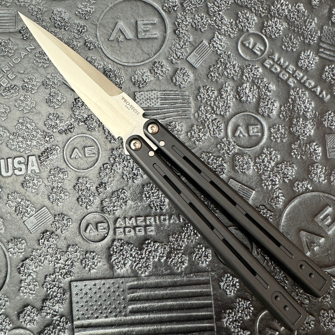 Pro-Tech Squid Industries FlyFather 2 Balisong Black Handles Satin
