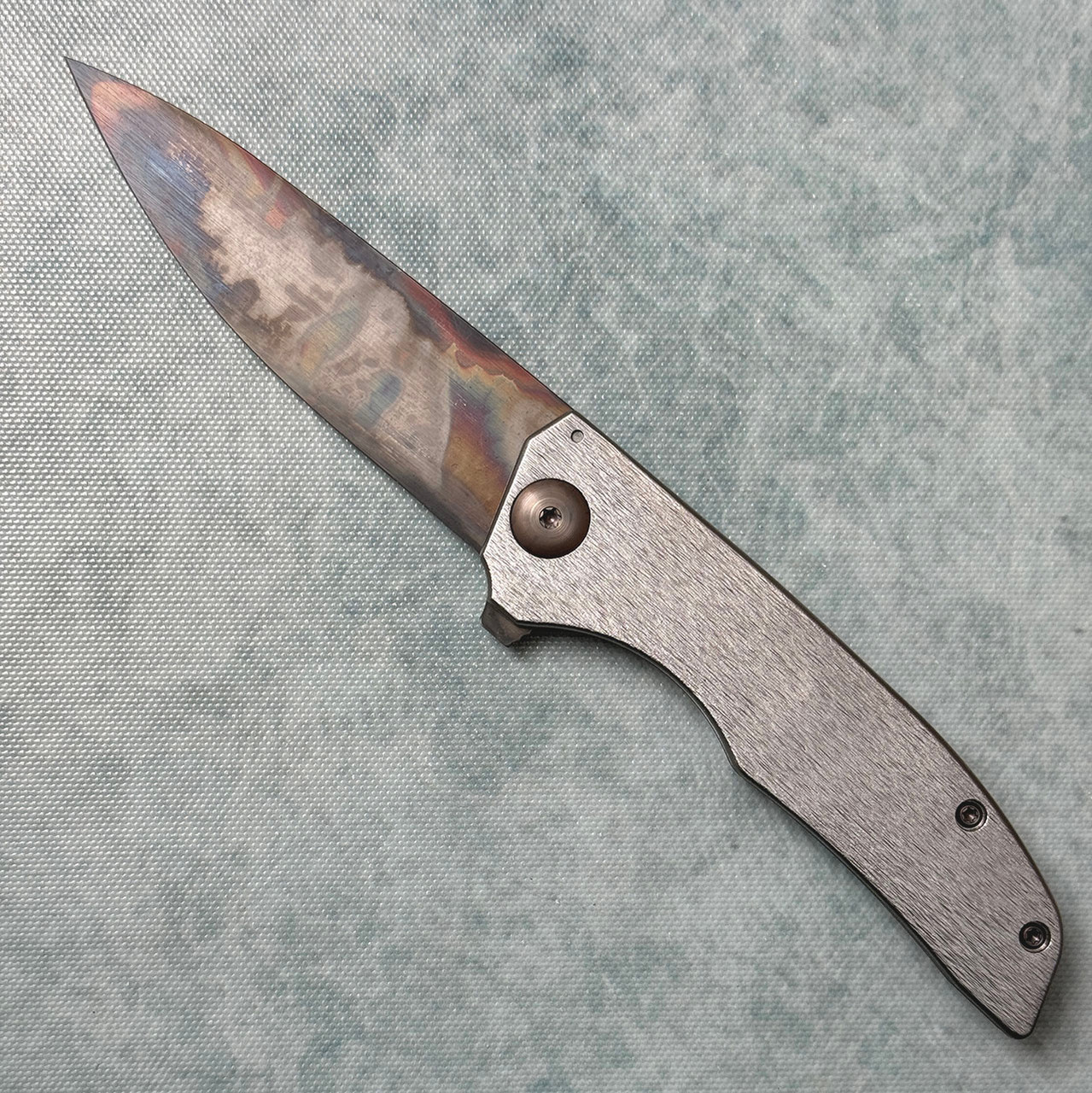 John Gray Custom Slitter Frame Lock Flipper Barked Titanium Handle
