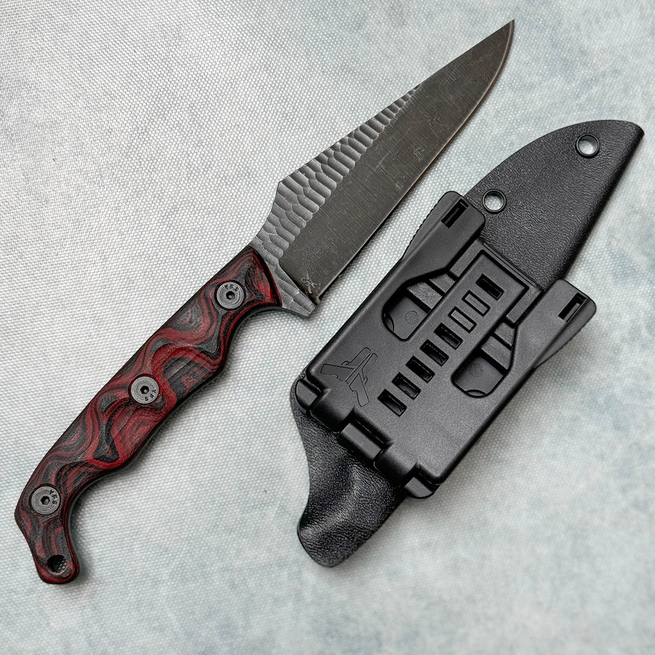 Stroup Knives TU2 Fixed Blade Red/Black Swirl G10 Handle Dark