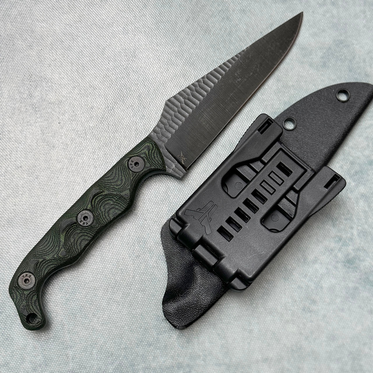 Stroup Knives TU2 Fixed Blade Green Lay G10 Handle Dark Acidwashed