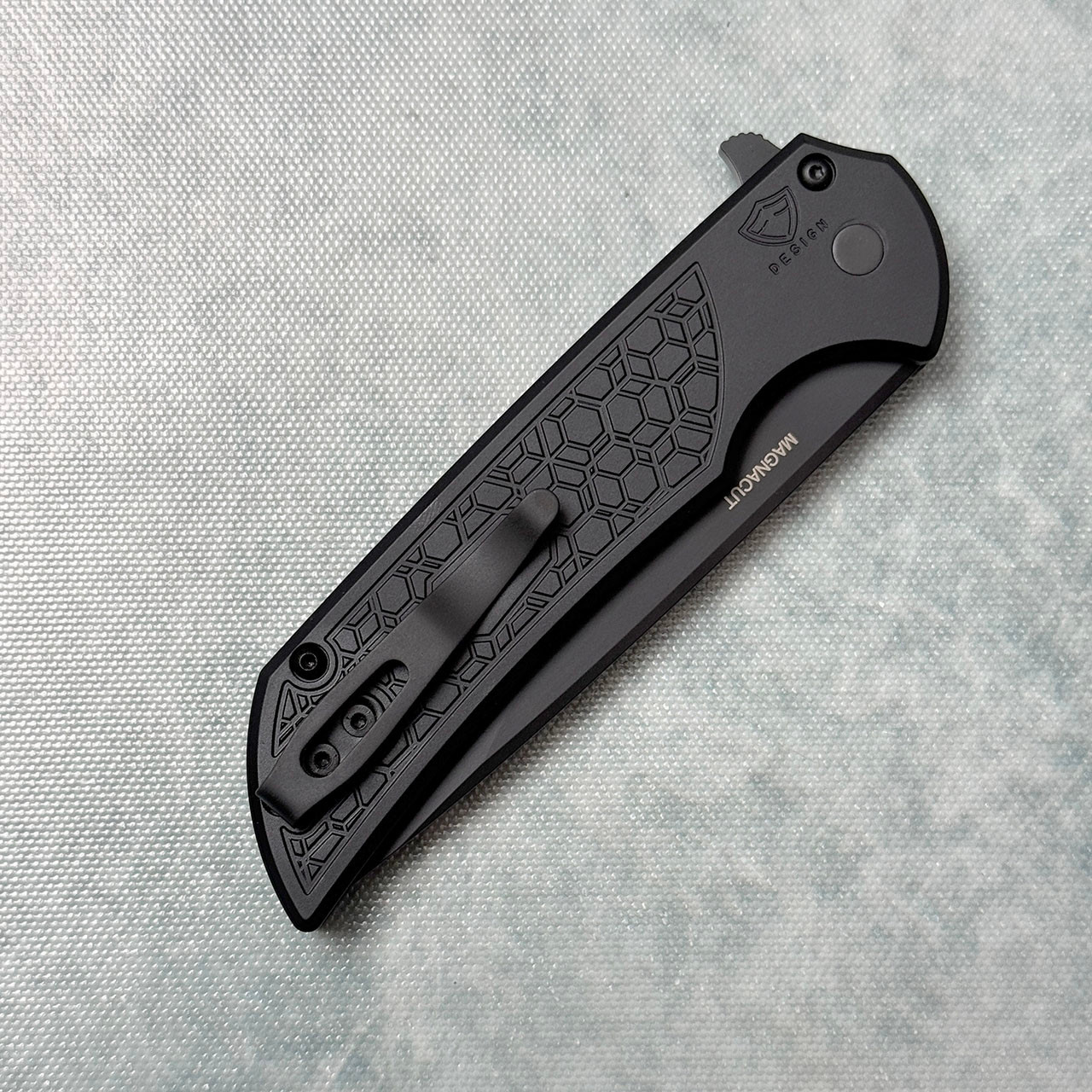 Pro-Tech Mordax Button Lock Flipper Gridlock Textured Black Handle