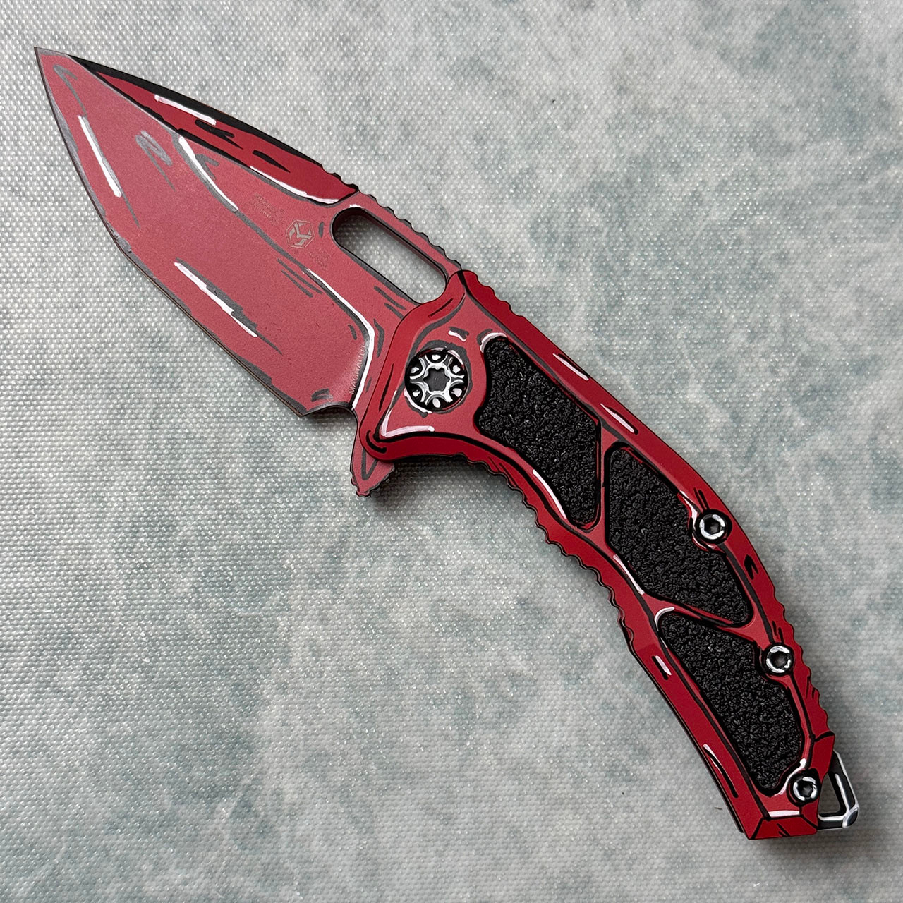 Heretic Knives Medusa Manual Tanto Red Cel Shading w/ Black Grip