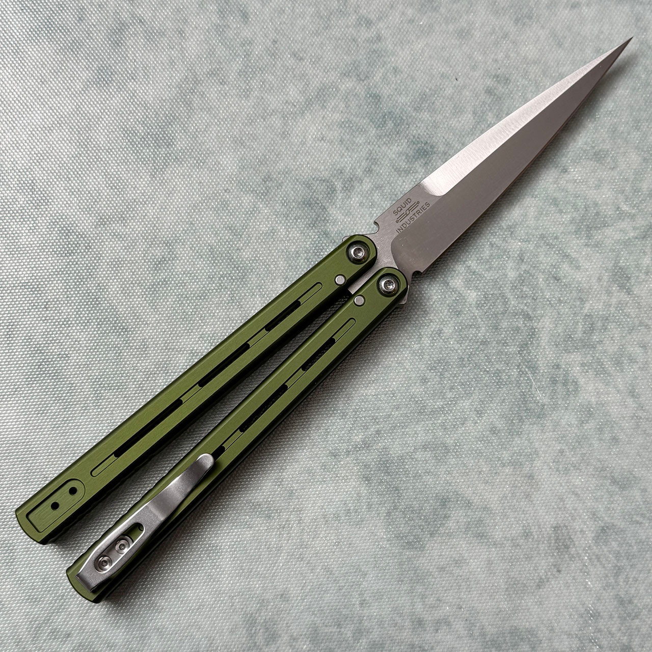 Pro-Tech Squid Industries FlyFather 2 Balisong Green Handles Satin