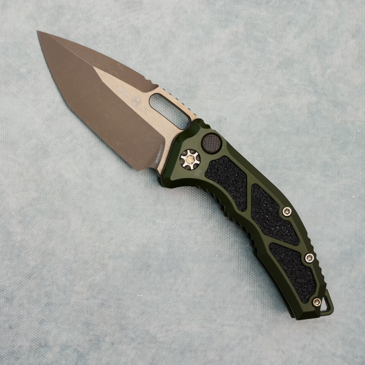 Heretic Knives Medusa Auto Tanto OD Green Handle Bronze Blade H011