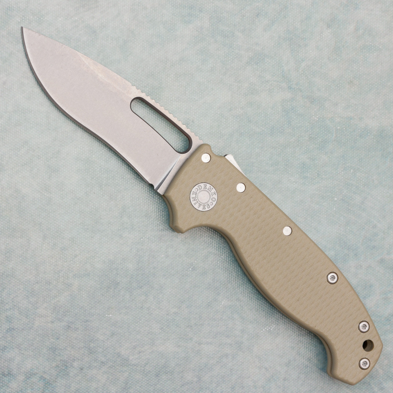 Demko MG AD20S V2 Kopis Shark Lock Tan G10 Handle Stonewash 20CV