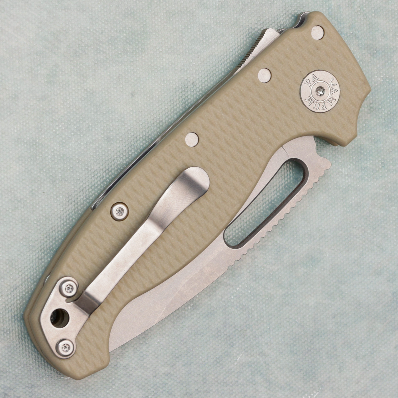 Demko MG AD20S V2 Kopis Shark Lock Tan G10 Handle Stonewash 20CV