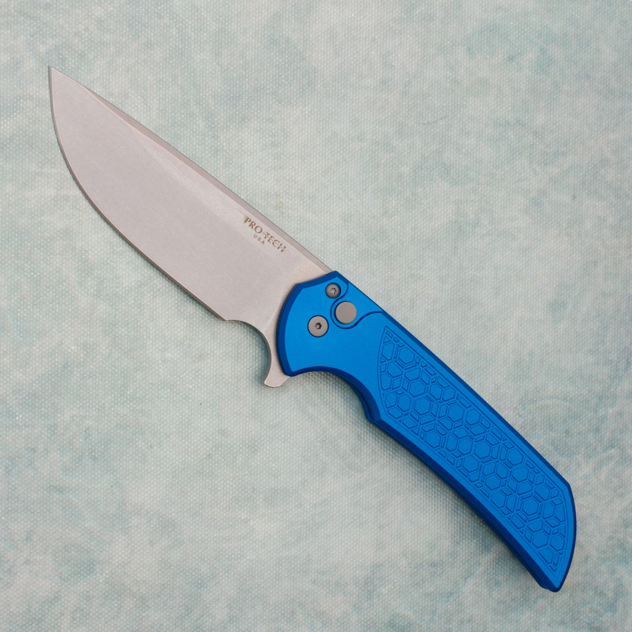 Pro-Tech Mordax Button Lock Flipper Gridlock Textured Blue Handle