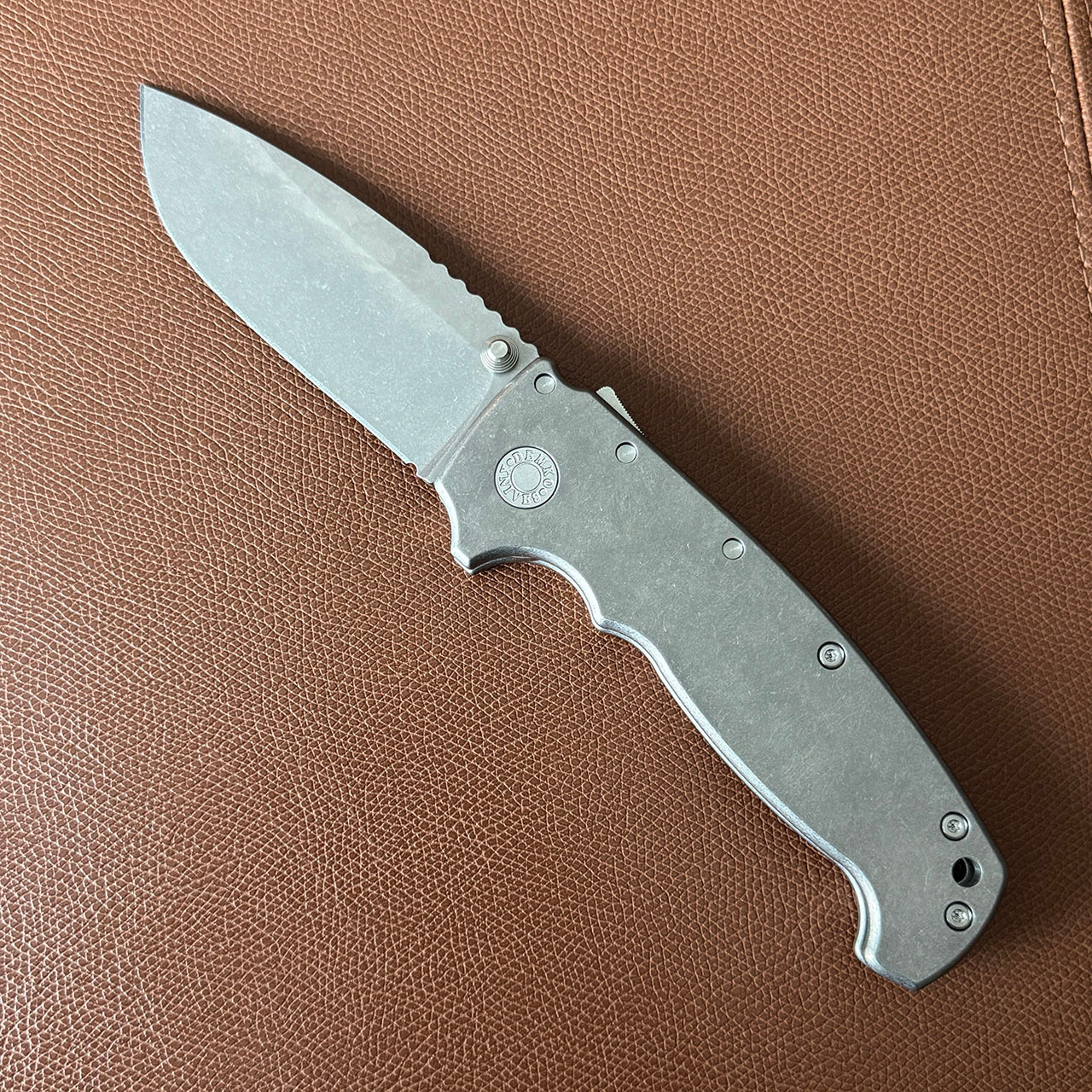 Demko MG AD20XL Shark Lock Smooth Titanium Handle Stonewash