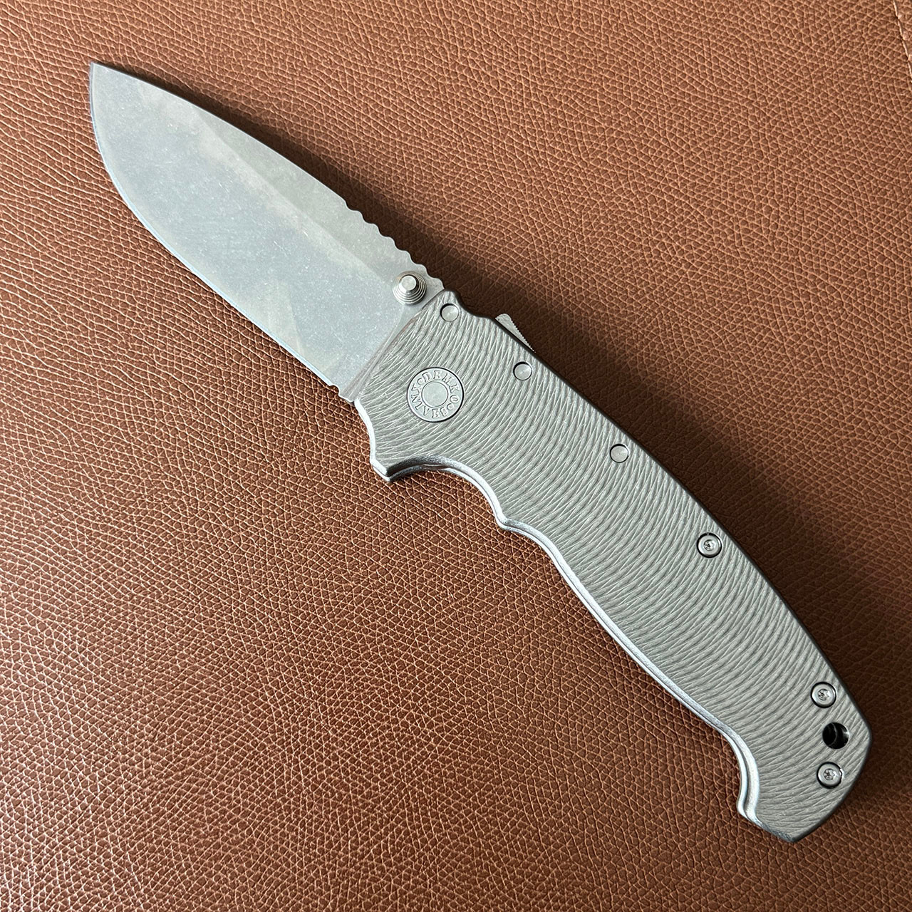 Demko MG AD20XL Shark Lock Textured Titanium Handle Stonewash CPM