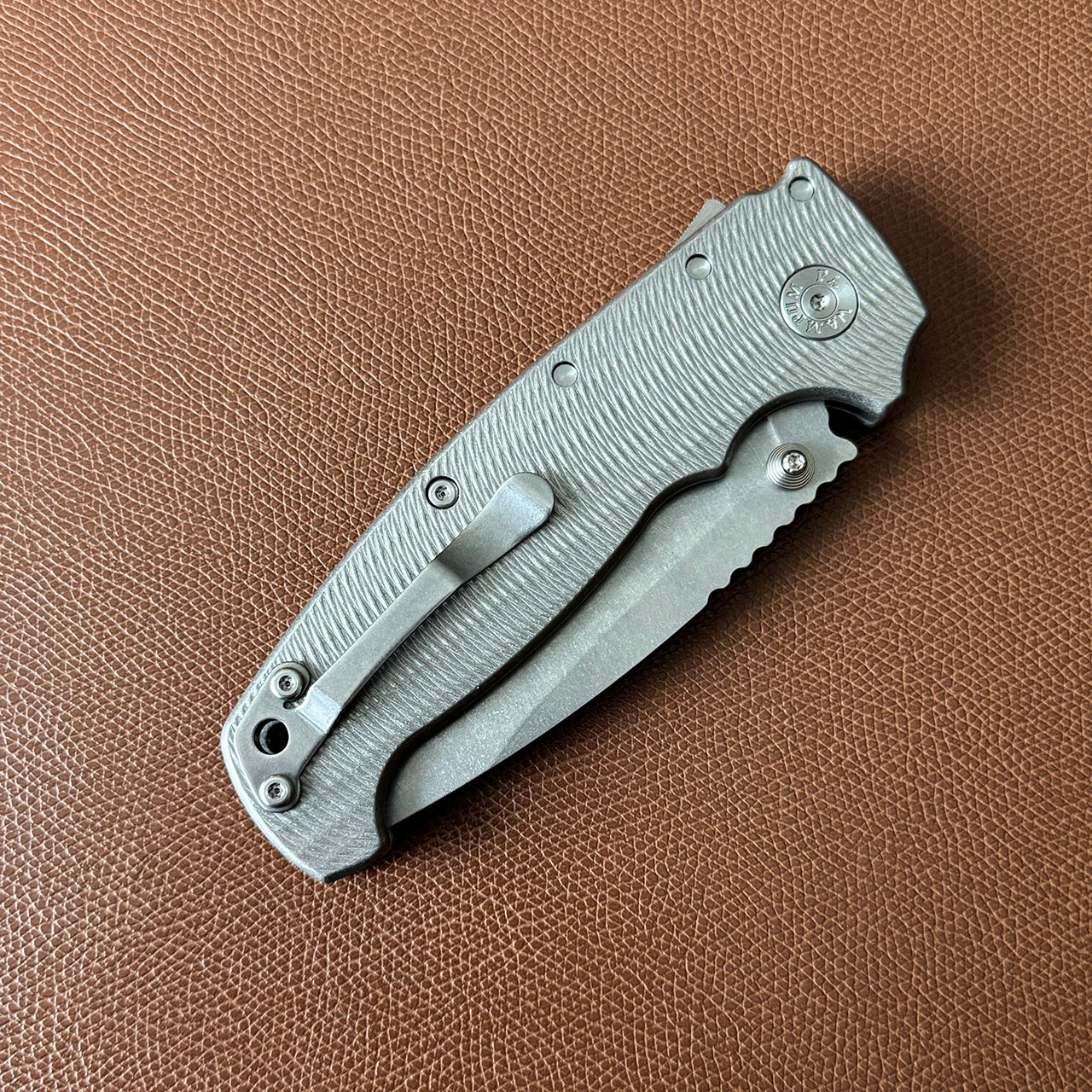Demko MG AD20XL Shark Lock Textured Titanium Handle Stonewash CPM