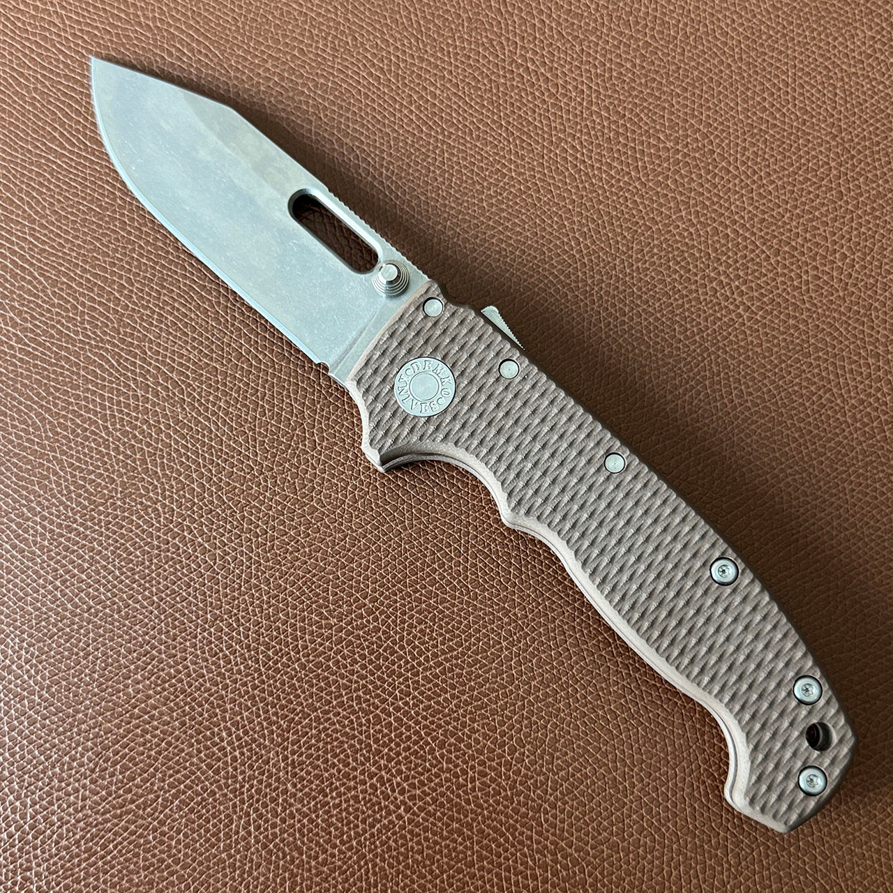 Demko MG AD20 V2 Clip Point Shark Lock Brown G10 Handle Stonewash