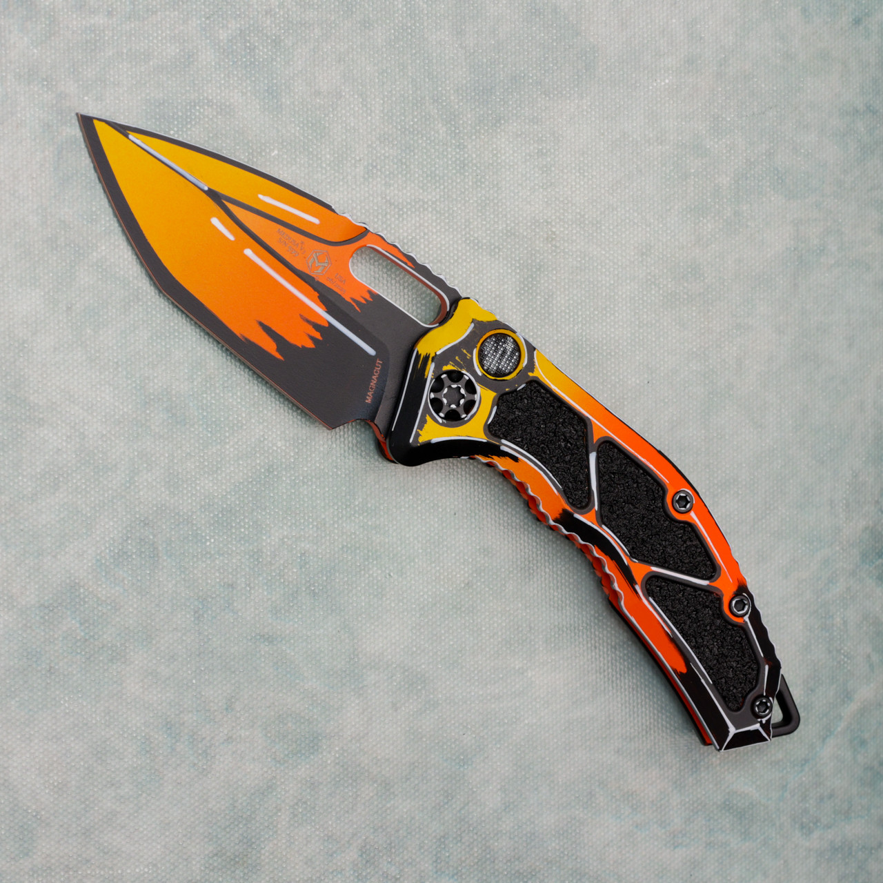 Heretic Knives Medusa Auto Tanto Orange Cel Shading w/ Black Grip
