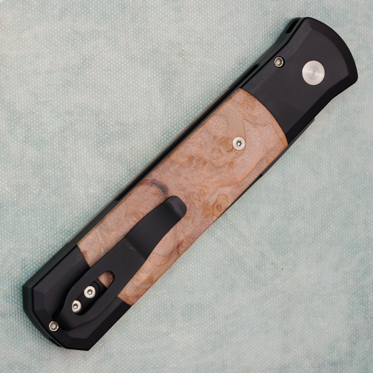 Pro-Tech Godfather Black Handle w/ Maple Burl Wood Inlays DLC