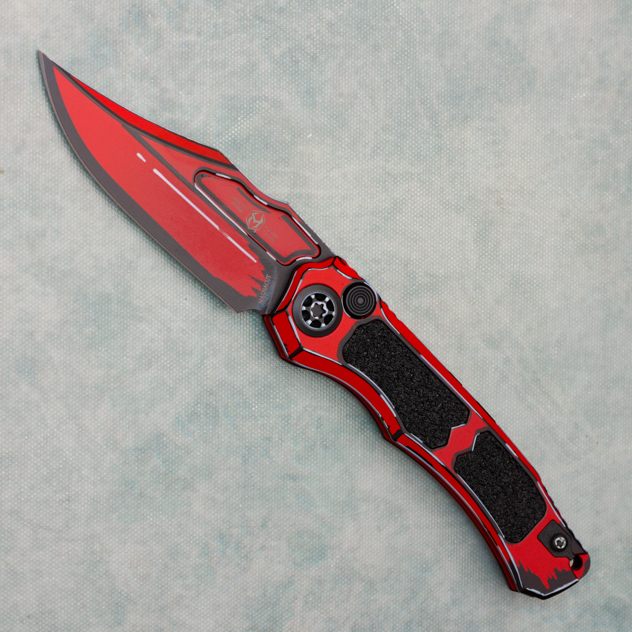 Heretic Knives Wraith V4 Auto Bowie Red Cel Shade Handle w/ Black