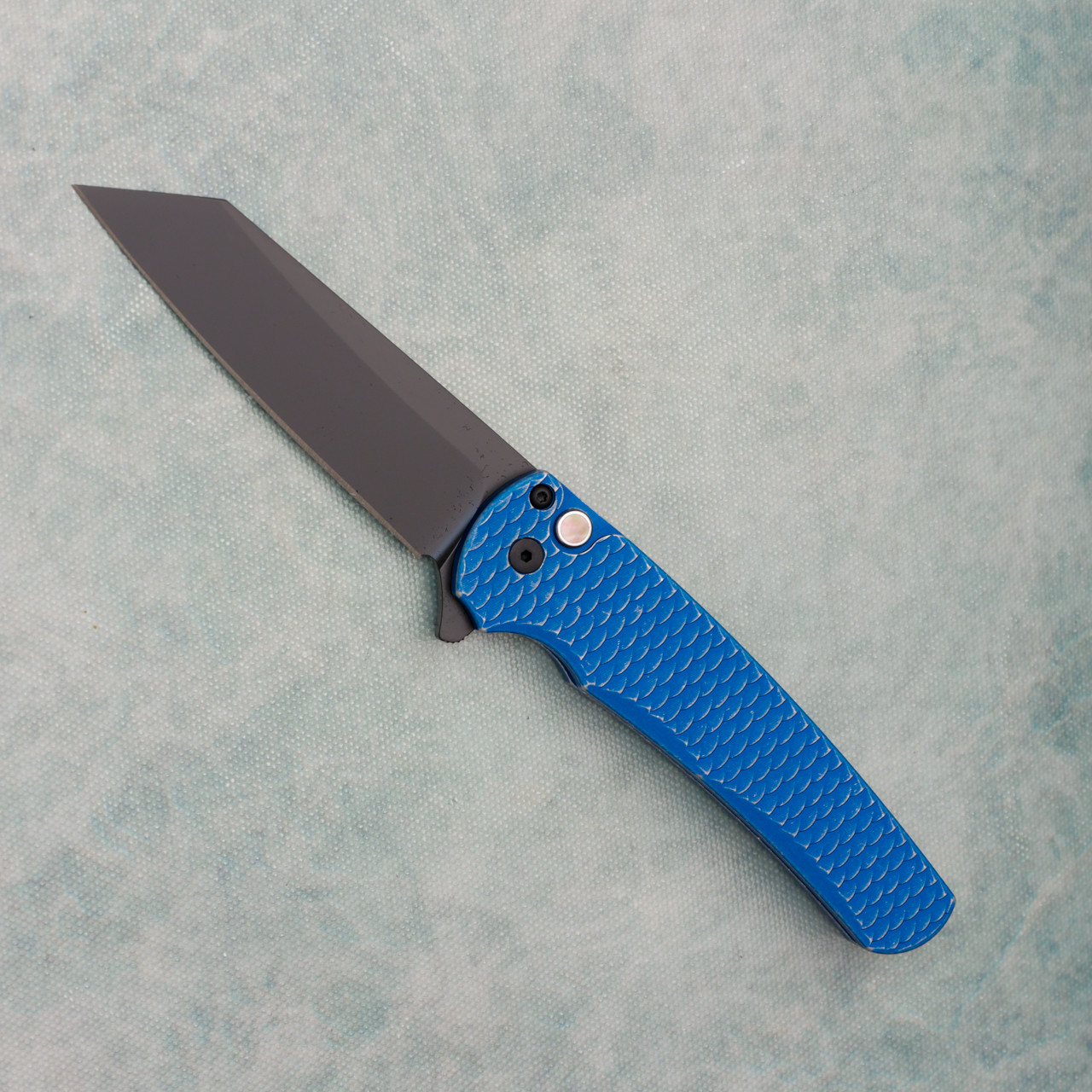 Pro-Tech Malibu Button Lock Flipper Reverse Tanto Blue Battleworn