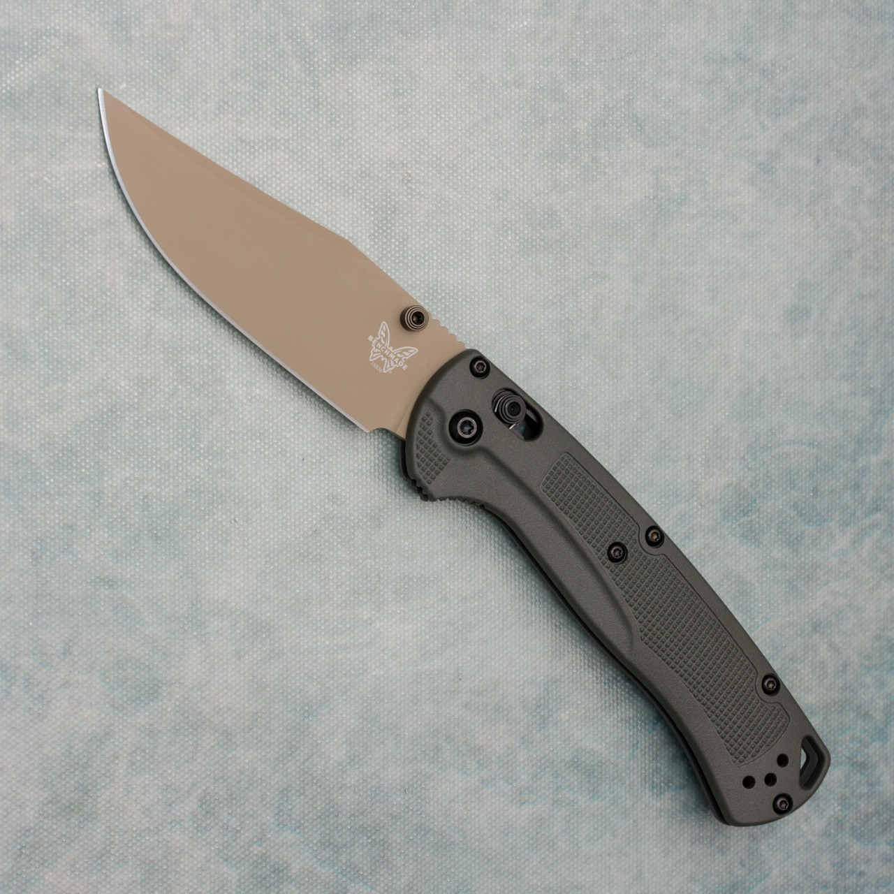 Benchmade Taggedout Axis Lock Deep Olive Grivory Handle Tan