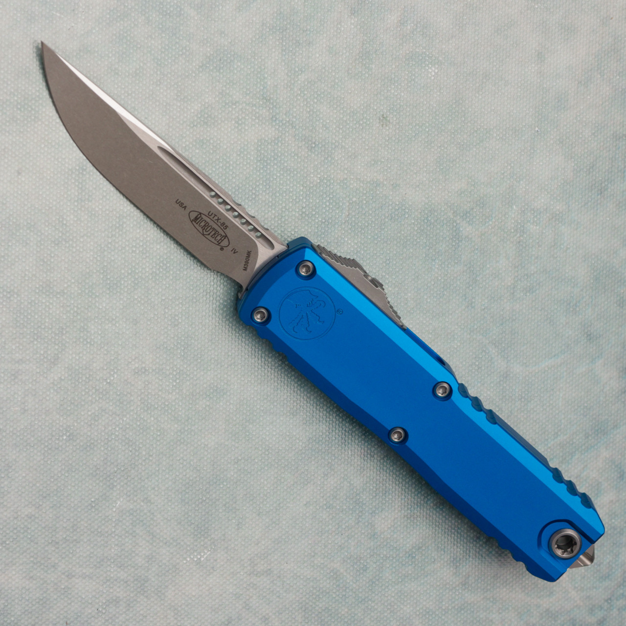 Microtech UTX-85 Gen IV S/E Blue Handle Stonewash Standard Blade