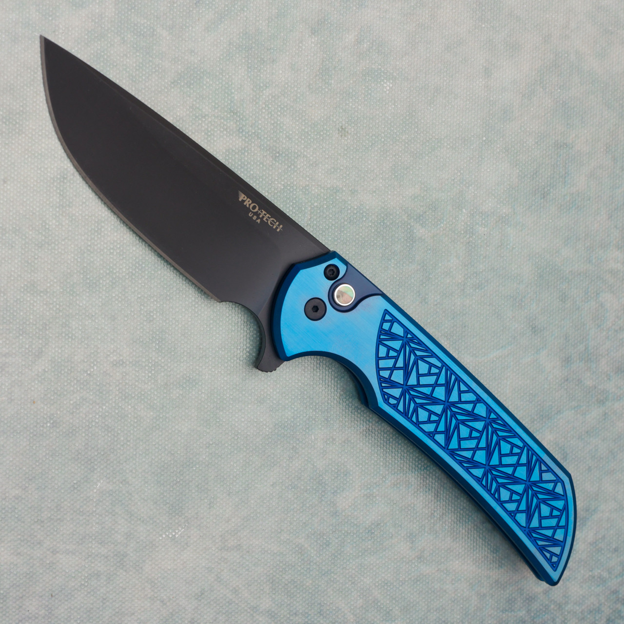 Pro-Tech Mordax Button Lock Flipper Sapphire Blue PVD 17-4 Steel