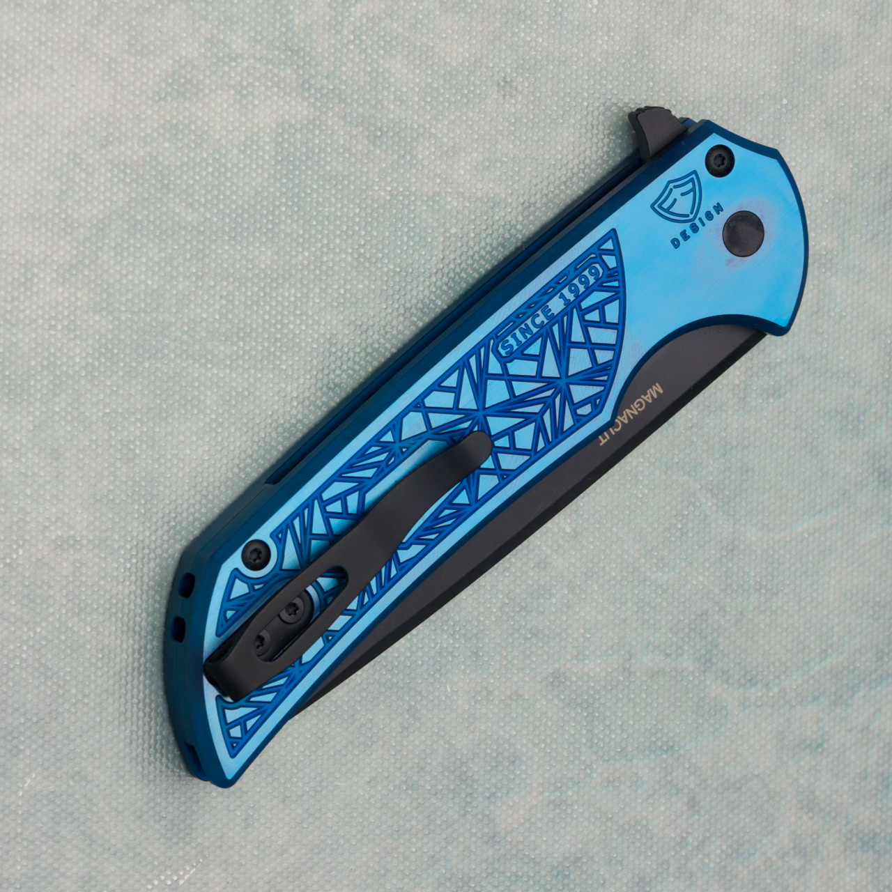 Pro-Tech Mordax Button Lock Flipper Sapphire Blue PVD 17-4 Steel