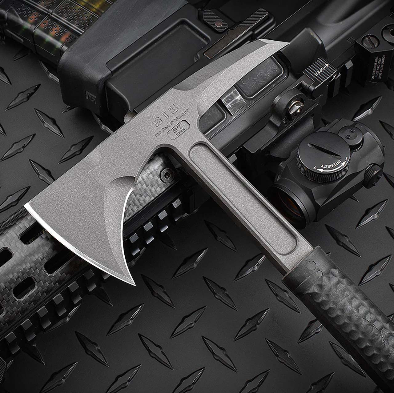 RMJ USA S13 Shrike S7 Tomahawk Black G10 Handle Tungsten Limited
