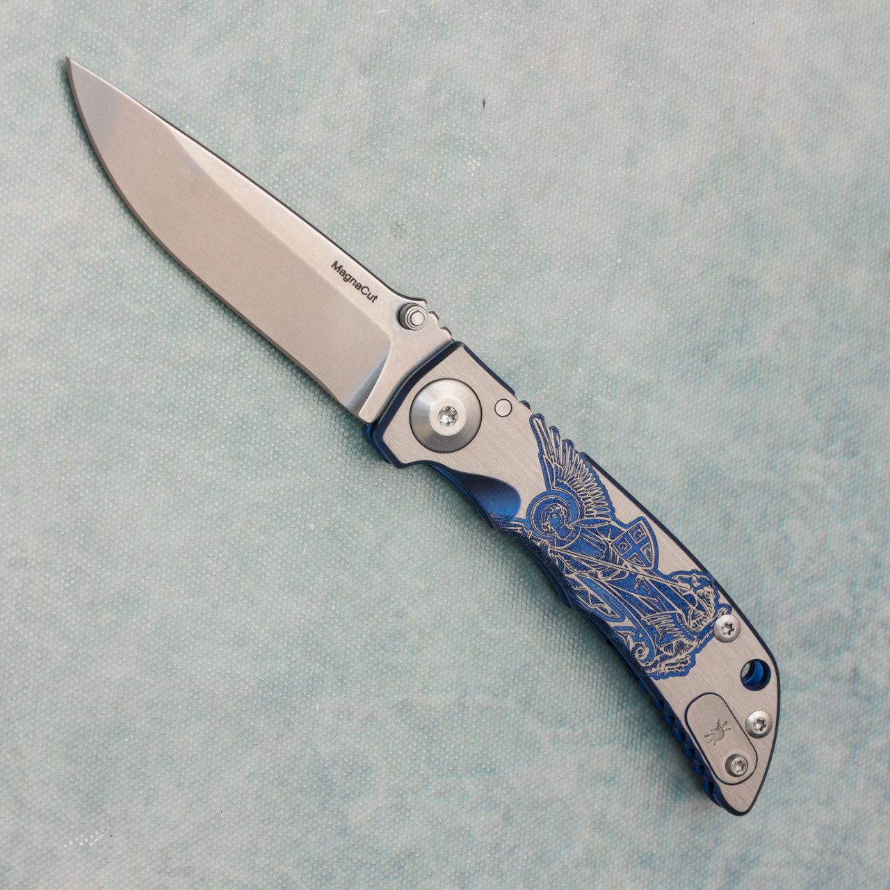 Spartan Blades Harsey Folder SHF 3.25 Custom Saint Michael Blue