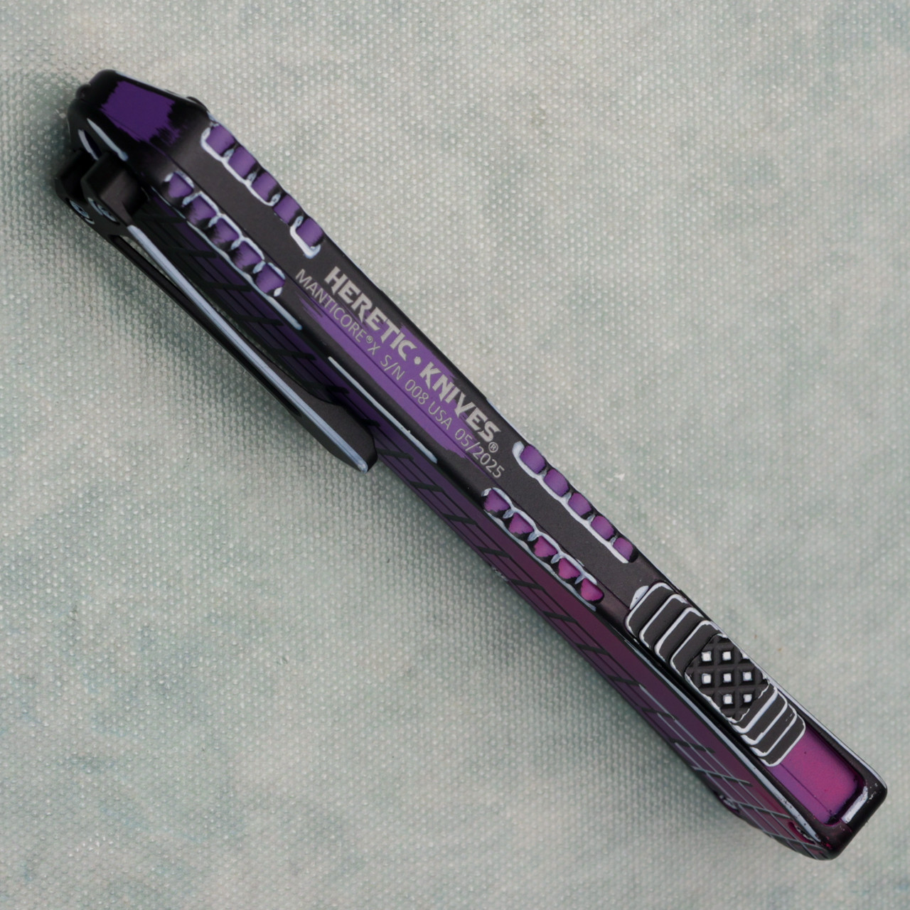 Heretic Knives Manticore X Recurve Purple Cel Shade Handle Purple