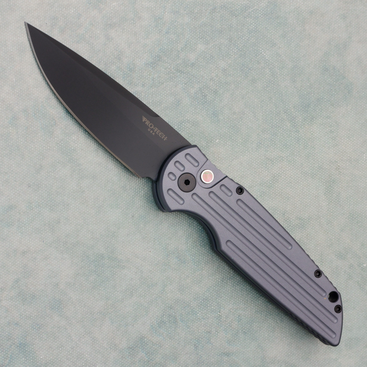 Pro-Tech TR-3 Grey Grooved Handle DLC Blade Pearl Button TR-3 GREY