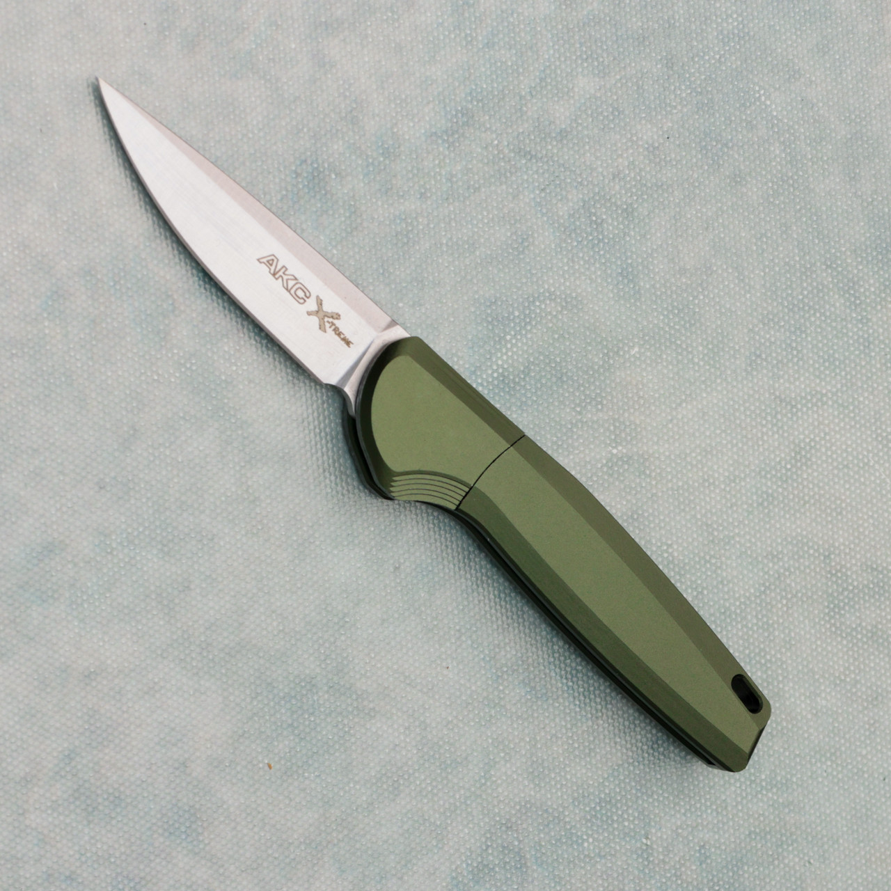 AKC X-treme Spy Bolster Release Auto Green Handle Satin Blade SPY